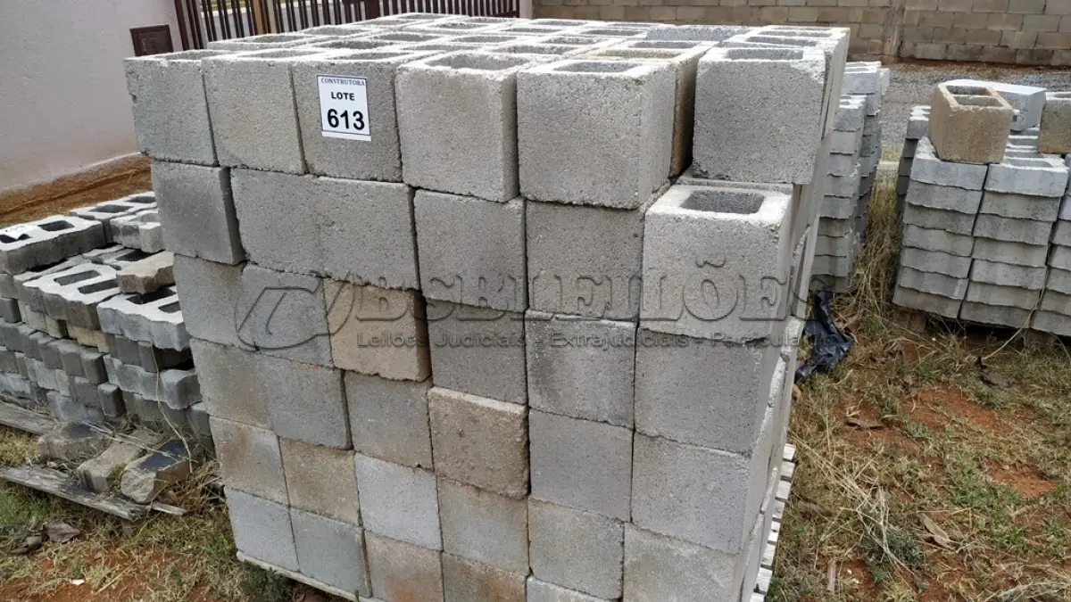 LOTE 613 - 01 LOTE COM BLOCOS DE CONCRETO DE 1 FURO. (NO ESTADO) ATENÇÃO! FAZER A VISITAÇÃO ANTES DE ARREMATAR, NÃO SABEMOS SE FUNCIONA, LEILÃO NÃO TEM GARANTIA E NEM DEVOLUÇÃO, SUJEITO A POSSÍVEIS AVARIAS VISÍVEIS/OCULTAS E/OU AUSÊNCIA DE COMPONENTES.