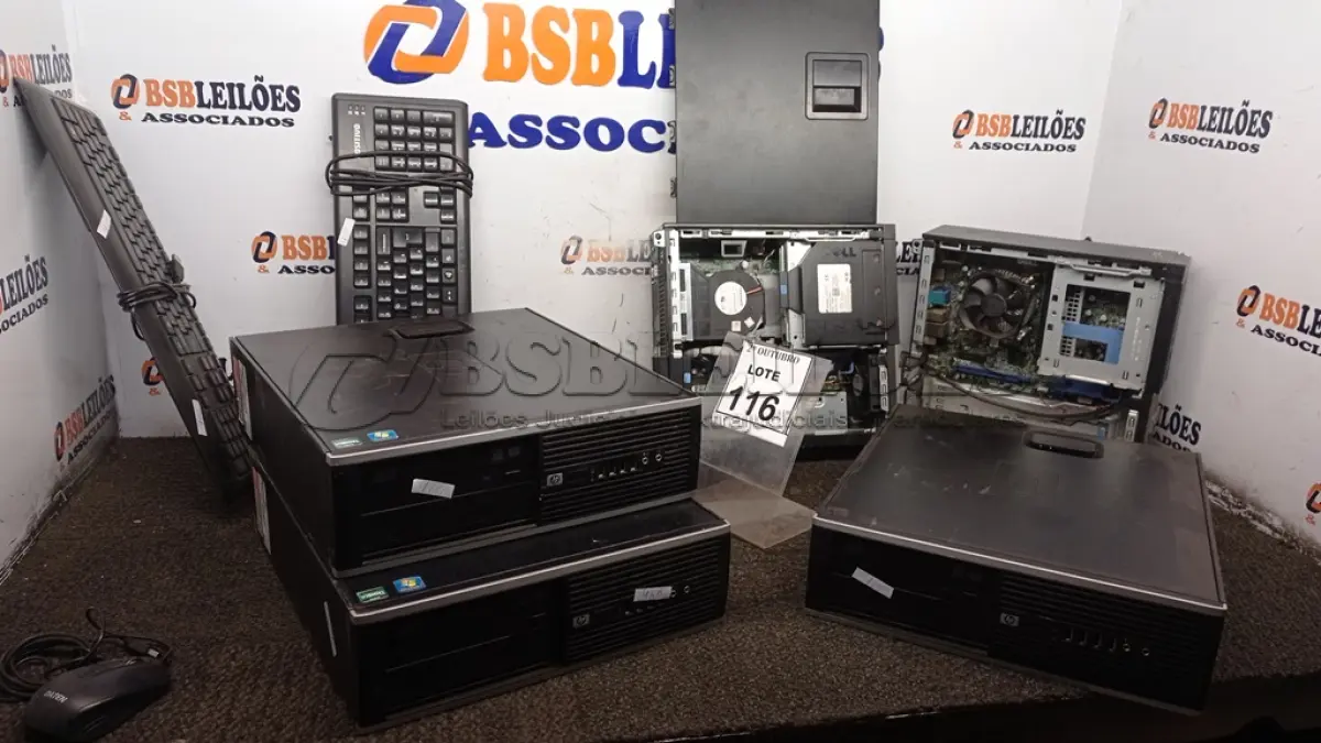 LOTE 116 - 03 CPUS MARCA HP, 02 MINIS PC MARCA DELL E 02 TECLADOS DE PC. (NO ESTADO) ATENÇÃO! FAZER A VISITAÇÃO ANTES DE ARREMATAR, NÃO SABEMOS SE FUNCIONA, LEILÃO NÃO TEM GARANTIA E NEM DEVOLUÇÃO, SUJEITO A POSSÍVEIS AVARIAS VISÍVEIS/OCULTAS E/OU AUSÊNCIA DE COMPONENTES.