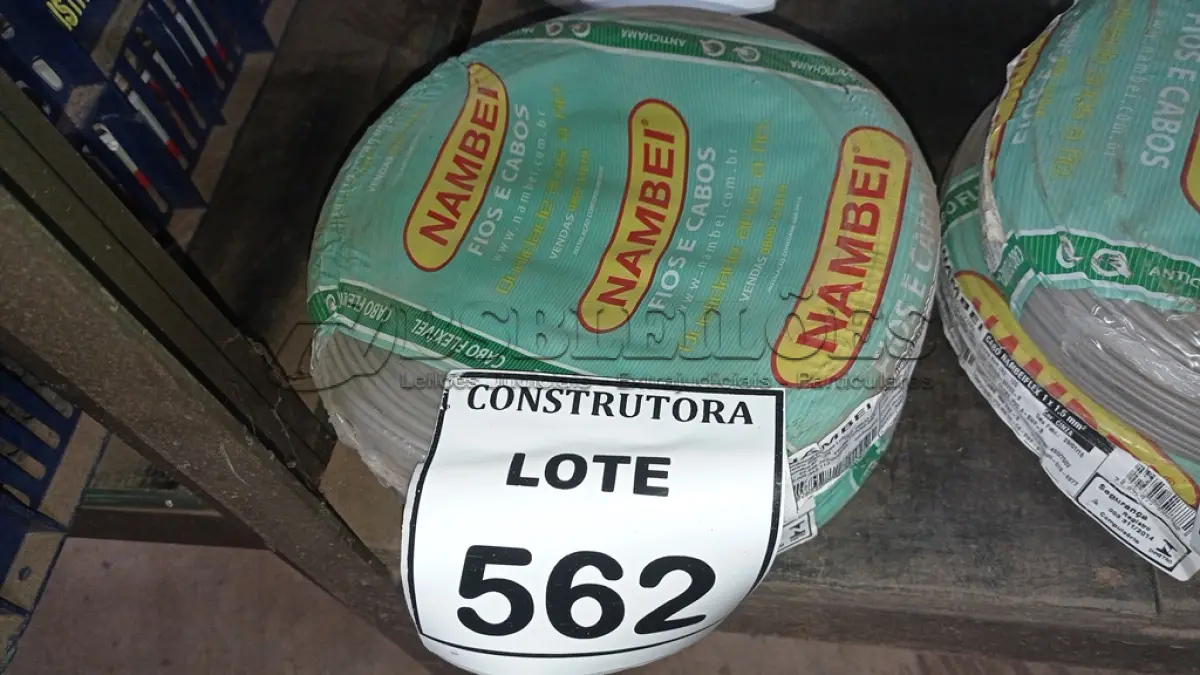 LOTE 562 - 02 ROLOS DE FIO 1X1,5MM ANTI CHAMA 450/750 100METROS NA COR CINZA. (NO ESTADO) ATENÇÃO! FAZER A VISITAÇÃO ANTES DE ARREMATAR, NÃO SABEMOS SE FUNCIONA, LEILÃO NÃO TEM GARANTIA E NEM DEVOLUÇÃO, SUJEITO A POSSÍVEIS AVARIAS VISÍVEIS/OCULTAS E/OU AUSÊNCIA DE COMPONENTES.