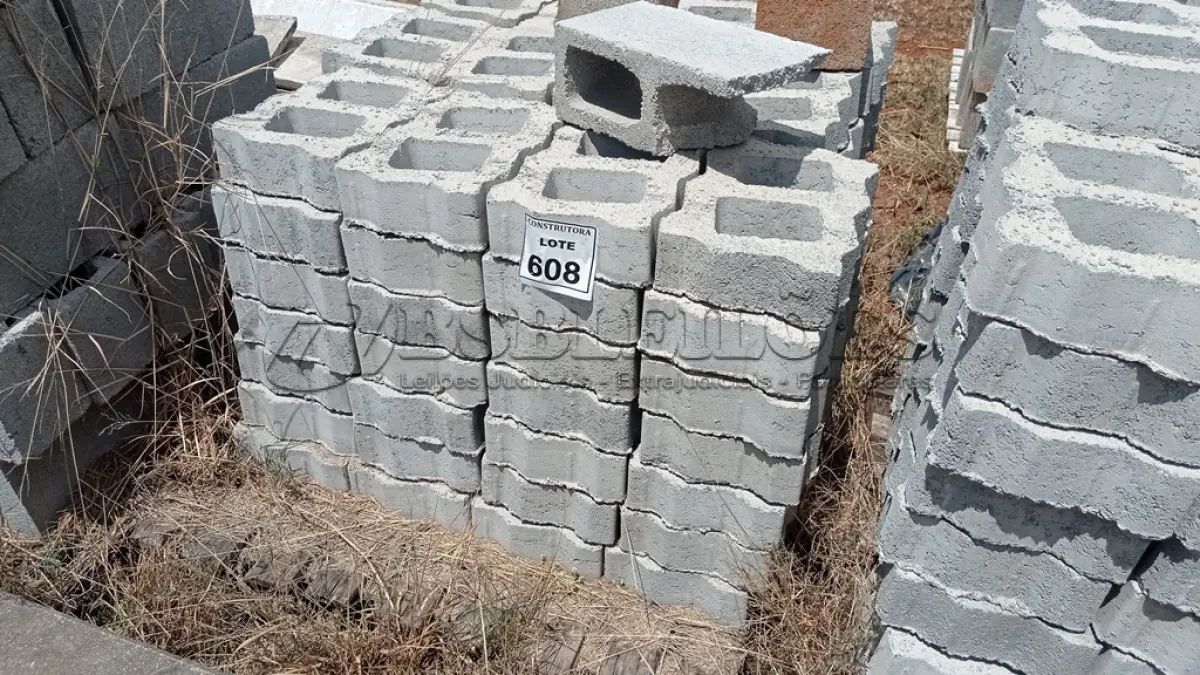 LOTE 608 - 01 LOTE COM BLOQUETES EM CONCRETO 2 FUROS. (NO ESTADO) ATENÇÃO! FAZER A VISITAÇÃO ANTES DE ARREMATAR, NÃO SABEMOS SE FUNCIONA, LEILÃO NÃO TEM GARANTIA E NEM DEVOLUÇÃO, SUJEITO A POSSÍVEIS AVARIAS VISÍVEIS/OCULTAS E/OU AUSÊNCIA DE COMPONENTES.