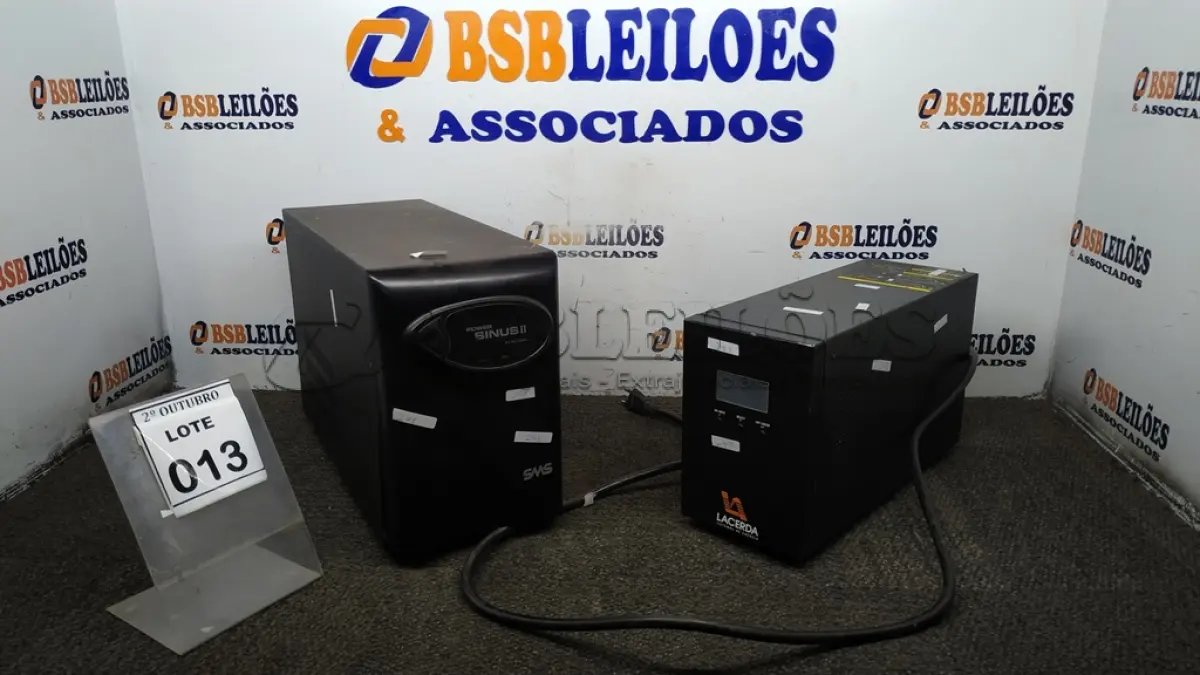 LOTE 013 - 02 NOBREAKS MARCAS LACERDA E SMS. (NO ESTADO) ATENÇÃO! FAZER A VISITAÇÃO ANTES DE ARREMATAR, NÃO SABEMOS SE FUNCIONA, LEILÃO NÃO TEM GARANTIA E NEM DEVOLUÇÃO, SUJEITO A POSSÍVEIS AVARIAS VISÍVEIS/OCULTAS E/OU AUSÊNCIA DE COMPONENTES.