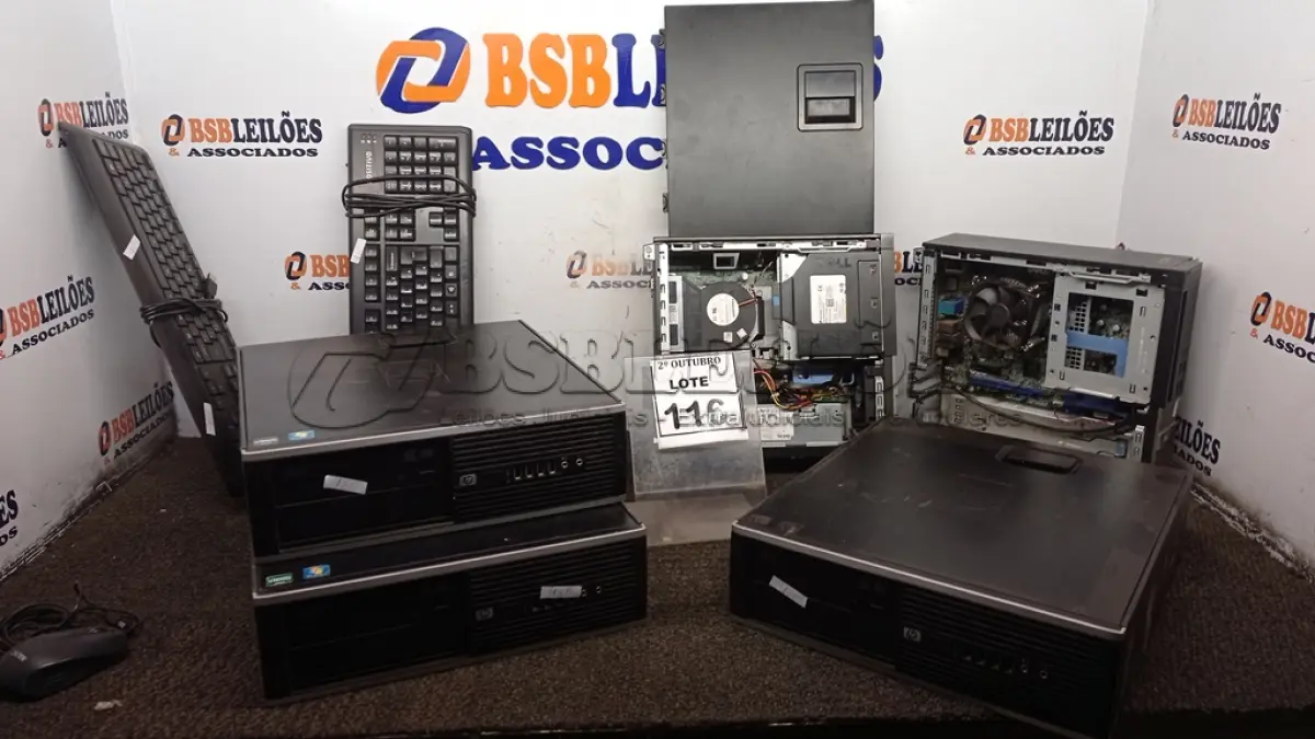 LOTE 116 - 03 CPUS MARCA HP, 02 MINIS PC MARCA DELL E 02 TECLADOS DE PC. (NO ESTADO) ATENÇÃO! FAZER A VISITAÇÃO ANTES DE ARREMATAR, NÃO SABEMOS SE FUNCIONA, LEILÃO NÃO TEM GARANTIA E NEM DEVOLUÇÃO, SUJEITO A POSSÍVEIS AVARIAS VISÍVEIS/OCULTAS E/OU AUSÊNCIA DE COMPONENTES.