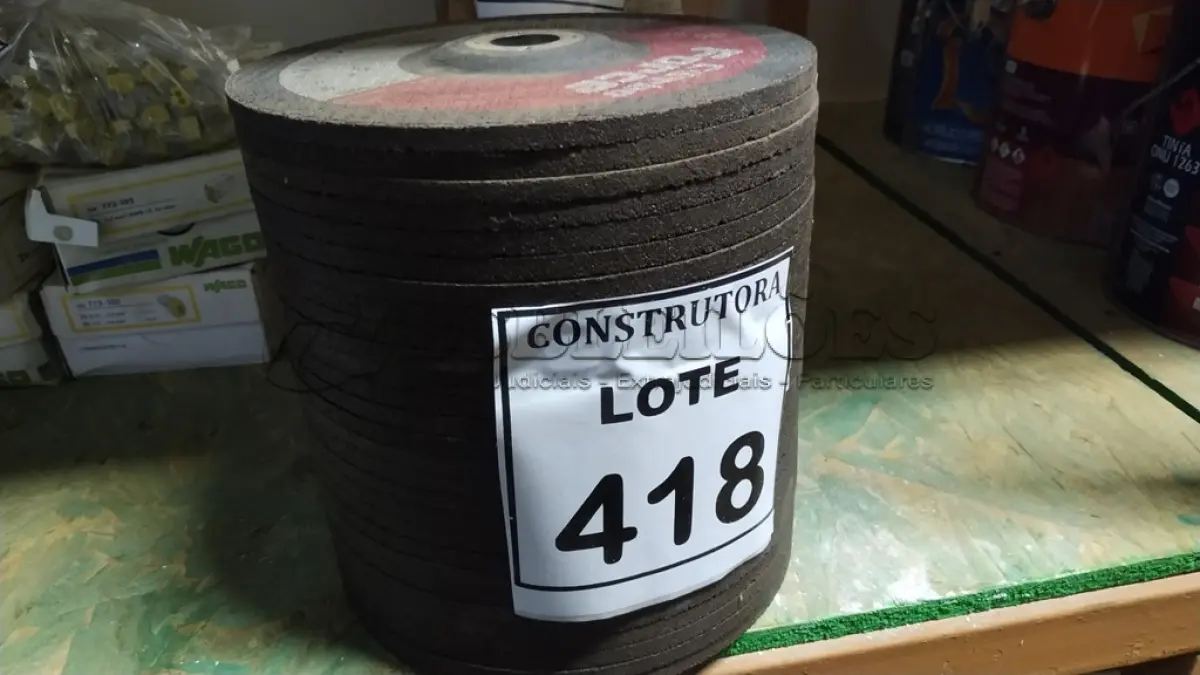 LOTE 418 - 25 DISCO DE DESBASTE DE 7” PARA LIXADEIRA. (NO ESTADO) ATENÇÃO! FAZER A VISITAÇÃO ANTES DE ARREMATAR, NÃO SABEMOS SE FUNCIONA, LEILÃO NÃO TEM GARANTIA E NEM DEVOLUÇÃO, SUJEITO A POSSÍVEIS AVARIAS VISÍVEIS/OCULTAS E/OU AUSÊNCIA DE COMPONENTES.