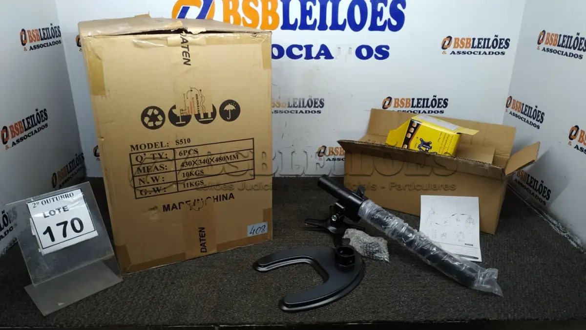 LOTE 170 - 01 CAIXA COM 06 SUPORTES PARA MONITORES MARCA DATEN. (NO ESTADO) ATENÇÃO! FAZER A VISITAÇÃO ANTES DE ARREMATAR, NÃO SABEMOS SE FUNCIONA, LEILÃO NÃO TEM GARANTIA E NEM DEVOLUÇÃO, SUJEITO A POSSÍVEIS AVARIAS VISÍVEIS/OCULTAS E/OU AUSÊNCIA DE COMPONENTES.