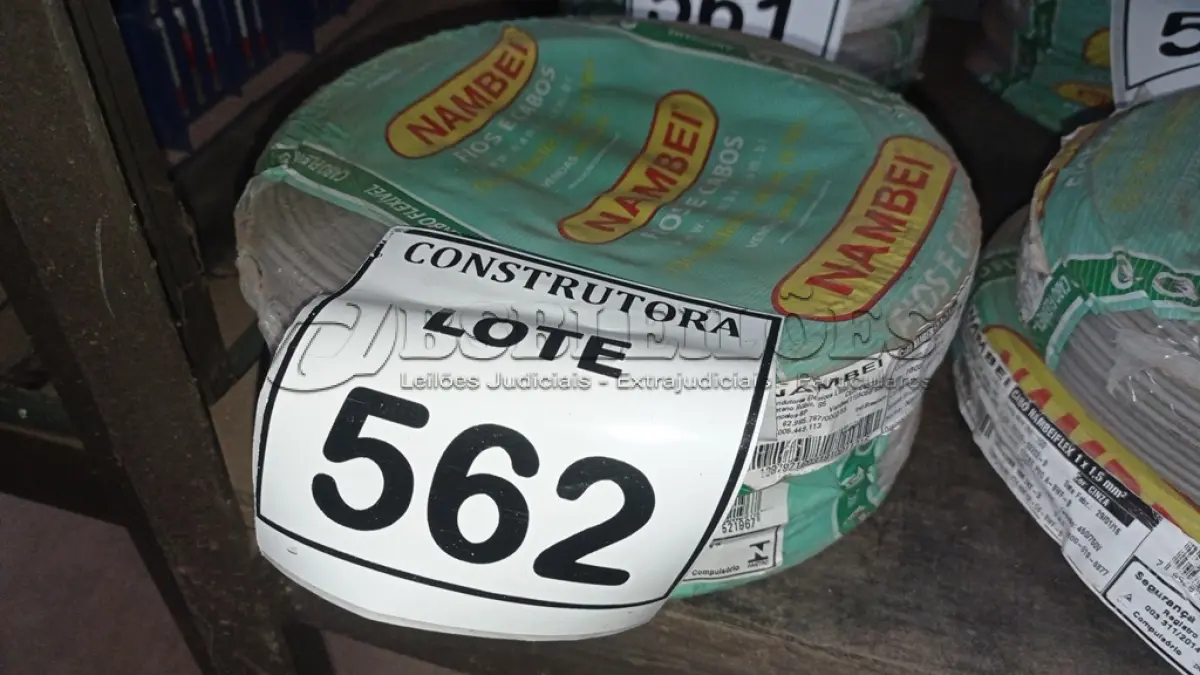 LOTE 562 - 02 ROLOS DE FIO 1X1,5MM ANTI CHAMA 450/750 100METROS NA COR CINZA. (NO ESTADO) ATENÇÃO! FAZER A VISITAÇÃO ANTES DE ARREMATAR, NÃO SABEMOS SE FUNCIONA, LEILÃO NÃO TEM GARANTIA E NEM DEVOLUÇÃO, SUJEITO A POSSÍVEIS AVARIAS VISÍVEIS/OCULTAS E/OU AUSÊNCIA DE COMPONENTES.