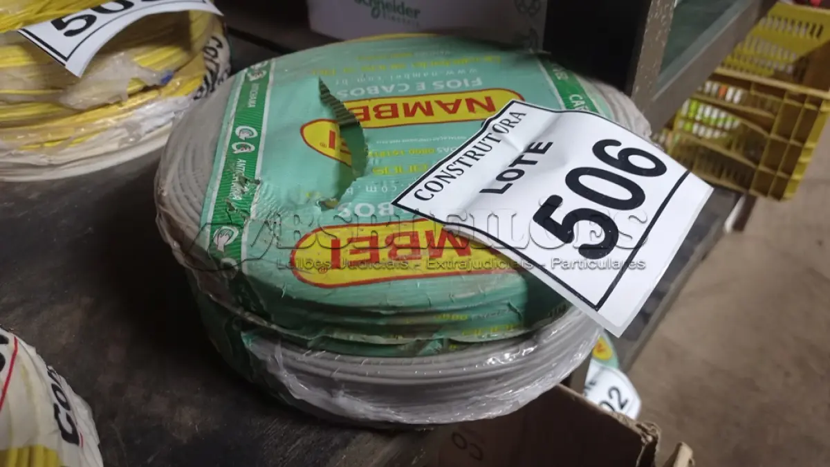 LOTE 506 - 02 ROLOS DE FIO 1X1,5MM ANTI CHAMA 450/750 100METROS NA COR AMARELO. (NO ESTADO) ATENÇÃO! FAZER A VISITAÇÃO ANTES DE ARREMATAR, NÃO SABEMOS SE FUNCIONA, LEILÃO NÃO TEM GARANTIA E NEM DEVOLUÇÃO, SUJEITO A POSSÍVEIS AVARIAS VISÍVEIS/OCULTAS E/OU AUSÊNCIA DE COMPONENTES.