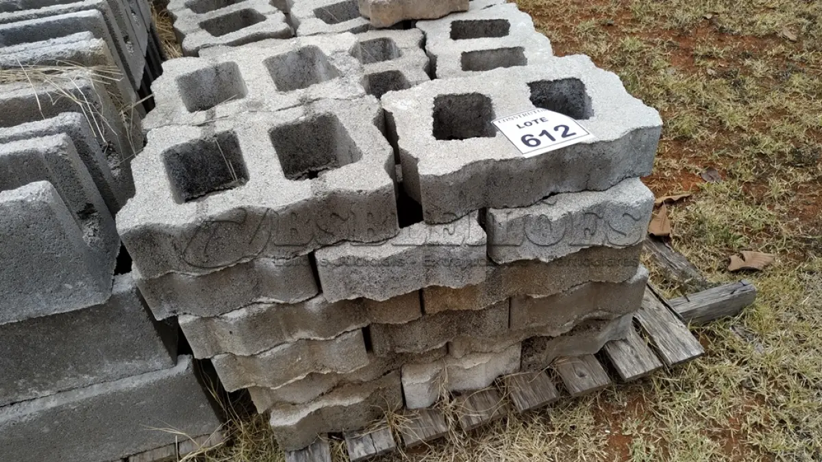 LOTE 612 - 01 LOTE COM BLOQUETES EM CONCRETO 2 FUROS. (NO ESTADO) ATENÇÃO! FAZER A VISITAÇÃO ANTES DE ARREMATAR, NÃO SABEMOS SE FUNCIONA, LEILÃO NÃO TEM GARANTIA E NEM DEVOLUÇÃO, SUJEITO A POSSÍVEIS AVARIAS VISÍVEIS/OCULTAS E/OU AUSÊNCIA DE COMPONENTES.