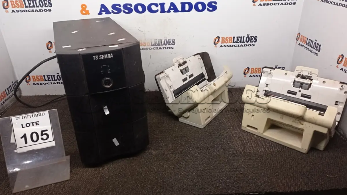 LOTE 105 - 02 SCANNERS MODELO I1150 MARCA KODAK E 01 NOBREAK. (NO ESTADO) ATENÇÃO! FAZER A VISITAÇÃO ANTES DE ARREMATAR, NÃO SABEMOS SE FUNCIONA, LEILÃO NÃO TEM GARANTIA E NEM DEVOLUÇÃO, SUJEITO A POSSÍVEIS AVARIAS VISÍVEIS/OCULTAS E/OU AUSÊNCIA DE COMPONENTES.