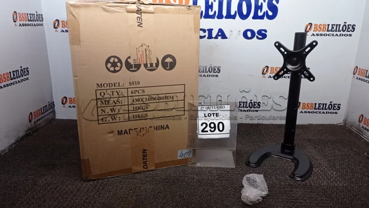 LOTE 290 - 01 CAIXA COM 06 SUPORTES PARA MONITORES MARCA DATEN. (NO ESTADO) ATENÇÃO! FAZER A VISITAÇÃO ANTES DE ARREMATAR, NÃO SABEMOS SE FUNCIONA, LEILÃO NÃO TEM GARANTIA E NEM DEVOLUÇÃO, SUJEITO A POSSÍVEIS AVARIAS VISÍVEIS/OCULTAS E/OU AUSÊNCIA DE COMPONENTES.