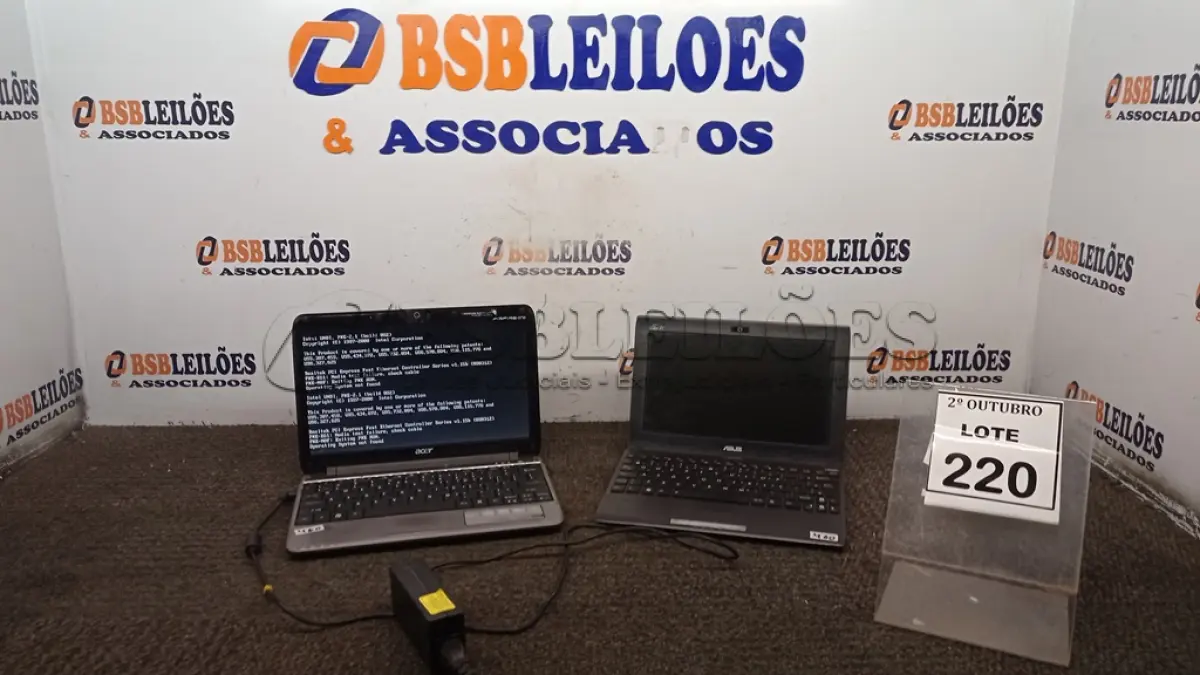 LOTE 220 - 02 NETBOOKS MARCAS ACER E ASUS COM 01 CARREGADOR. (NO ESTADO) ATENÇÃO! FAZER A VISITAÇÃO ANTES DE ARREMATAR, NÃO SABEMOS SE FUNCIONA, LEILÃO NÃO TEM GARANTIA E NEM DEVOLUÇÃO, SUJEITO A POSSÍVEIS AVARIAS VISÍVEIS/OCULTAS E/OU AUSÊNCIA DE COMPONENTES.