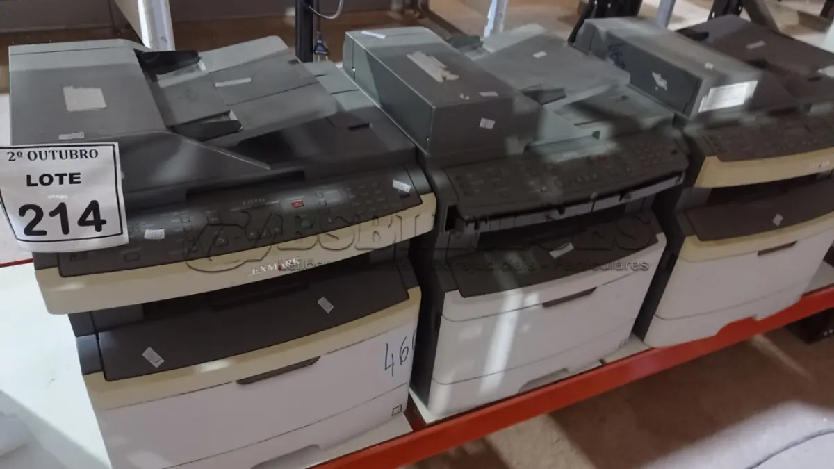 LOTE 214 - 03 IMPRESSORAS MODELO X364DN MARCA LEXMARK. (NO ESTADO) ATENÇÃO! FAZER A VISITAÇÃO ANTES DE ARREMATAR, NÃO SABEMOS SE FUNCIONA, LEILÃO NÃO TEM GARANTIA E NEM DEVOLUÇÃO, SUJEITO A POSSÍVEIS AVARIAS VISÍVEIS/OCULTAS E/OU AUSÊNCIA DE COMPONENTES.