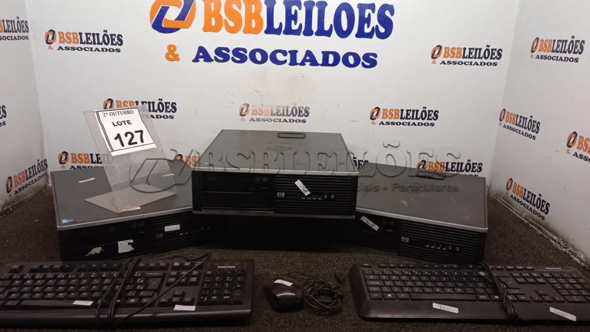 LOTE 127 - 03 CPUS MARCA HP, 01 MOUSE E 02 TECLADOS. (NO ESTADO) ATENÇÃO! FAZER A VISITAÇÃO ANTES DE ARREMATAR, NÃO SABEMOS SE FUNCIONA, LEILÃO NÃO TEM GARANTIA E NEM DEVOLUÇÃO, SUJEITO A POSSÍVEIS AVARIAS VISÍVEIS/OCULTAS E/OU AUSÊNCIA DE COMPONENTES.