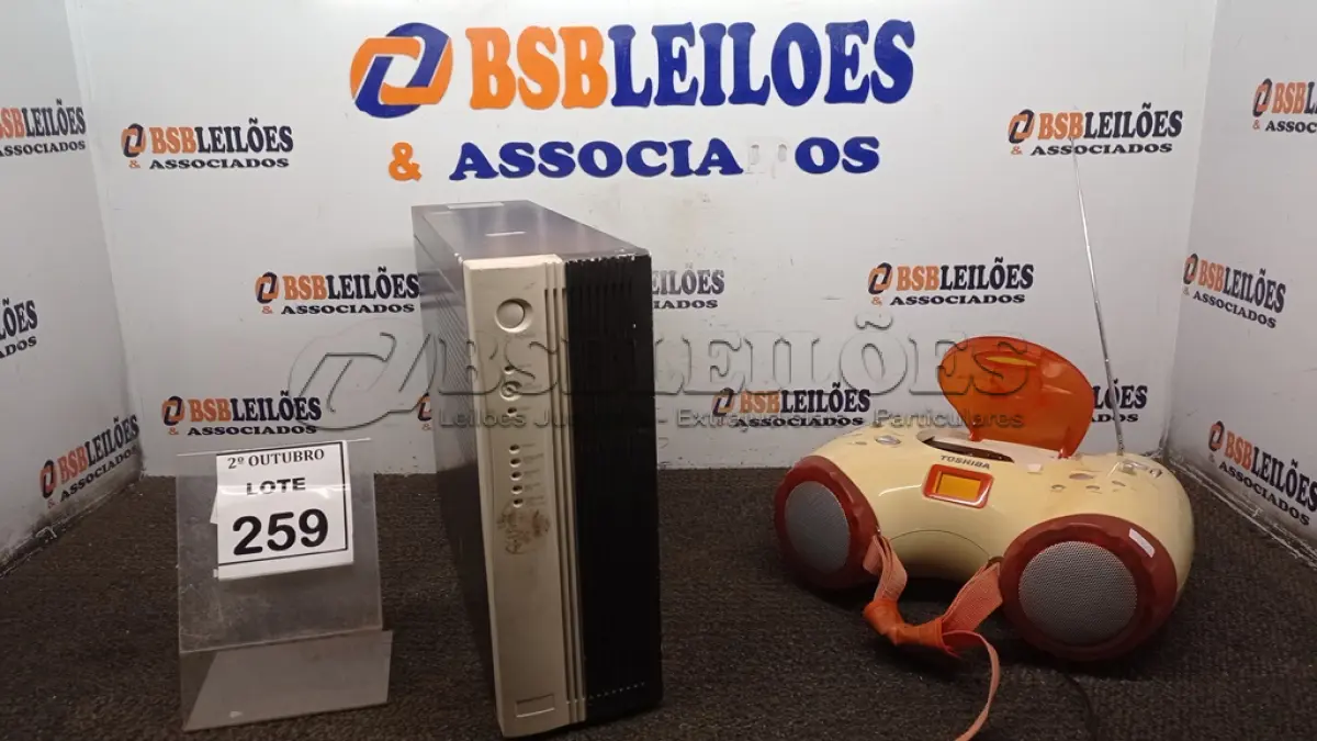 LOTE 259 - 01 NOBREAK E 01 MINI SYSTEM MARCA TOSHIBA. (NO ESTADO) ATENÇÃO! FAZER A VISITAÇÃO ANTES DE ARREMATAR, NÃO SABEMOS SE FUNCIONA, LEILÃO NÃO TEM GARANTIA E NEM DEVOLUÇÃO, SUJEITO A POSSÍVEIS AVARIAS VISÍVEIS/OCULTAS E/OU AUSÊNCIA DE COMPONENTES.