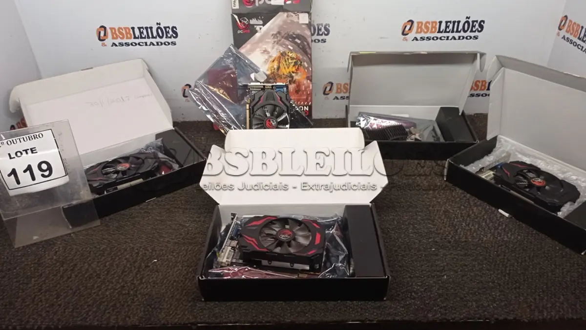 LOTE 119 - 05 PLACAS DE VÍDEO MARCA PCYES. (NO ESTADO) ATENÇÃO! FAZER A VISITAÇÃO ANTES DE ARREMATAR, NÃO SABEMOS SE FUNCIONA, LEILÃO NÃO TEM GARANTIA E NEM DEVOLUÇÃO, SUJEITO A POSSÍVEIS AVARIAS VISÍVEIS/OCULTAS E/OU AUSÊNCIA DE COMPONENTES.
