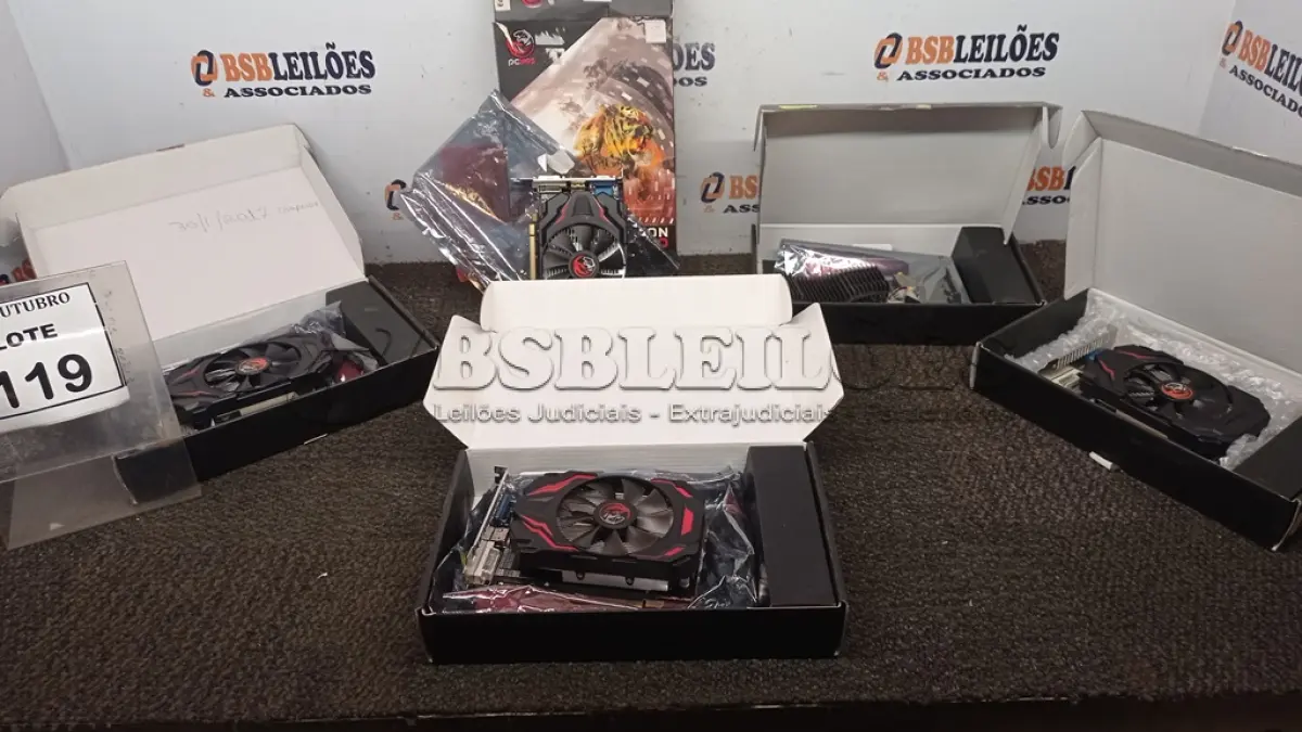 LOTE 119 - 05 PLACAS DE VÍDEO MARCA PCYES. (NO ESTADO) ATENÇÃO! FAZER A VISITAÇÃO ANTES DE ARREMATAR, NÃO SABEMOS SE FUNCIONA, LEILÃO NÃO TEM GARANTIA E NEM DEVOLUÇÃO, SUJEITO A POSSÍVEIS AVARIAS VISÍVEIS/OCULTAS E/OU AUSÊNCIA DE COMPONENTES.