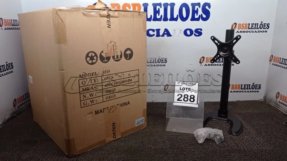 LOTE 288 - 01 CAIXA COM 06 SUPORTES PARA MONITORES MARCA DATEN. (NO ESTADO) ATENÇÃO! FAZER A VISITAÇÃO ANTES DE ARREMATAR, NÃO SABEMOS SE FUNCIONA, LEILÃO NÃO TEM GARANTIA E NEM DEVOLUÇÃO, SUJEITO A POSSÍVEIS AVARIAS VISÍVEIS/OCULTAS E/OU AUSÊNCIA DE COMPONENTES.