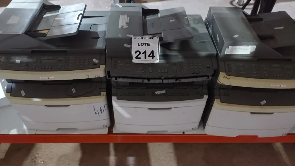 LOTE 214 - 03 IMPRESSORAS MODELO X364DN MARCA LEXMARK. (NO ESTADO) ATENÇÃO! FAZER A VISITAÇÃO ANTES DE ARREMATAR, NÃO SABEMOS SE FUNCIONA, LEILÃO NÃO TEM GARANTIA E NEM DEVOLUÇÃO, SUJEITO A POSSÍVEIS AVARIAS VISÍVEIS/OCULTAS E/OU AUSÊNCIA DE COMPONENTES.
