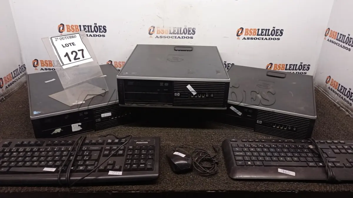 LOTE 127 - 03 CPUS MARCA HP, 01 MOUSE E 02 TECLADOS. (NO ESTADO) ATENÇÃO! FAZER A VISITAÇÃO ANTES DE ARREMATAR, NÃO SABEMOS SE FUNCIONA, LEILÃO NÃO TEM GARANTIA E NEM DEVOLUÇÃO, SUJEITO A POSSÍVEIS AVARIAS VISÍVEIS/OCULTAS E/OU AUSÊNCIA DE COMPONENTES.
