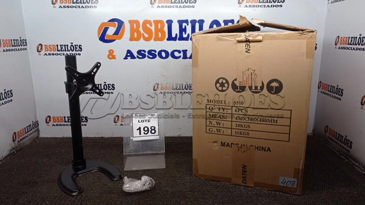 LOTE 198 - 01 CAIXA COM 06 SUPORTES PARA MONITORES MARCA DATEN. (NO ESTADO) ATENÇÃO! FAZER A VISITAÇÃO ANTES DE ARREMATAR, NÃO SABEMOS SE FUNCIONA, LEILÃO NÃO TEM GARANTIA E NEM DEVOLUÇÃO, SUJEITO A POSSÍVEIS AVARIAS VISÍVEIS/OCULTAS E/OU AUSÊNCIA DE COMPONENTES.