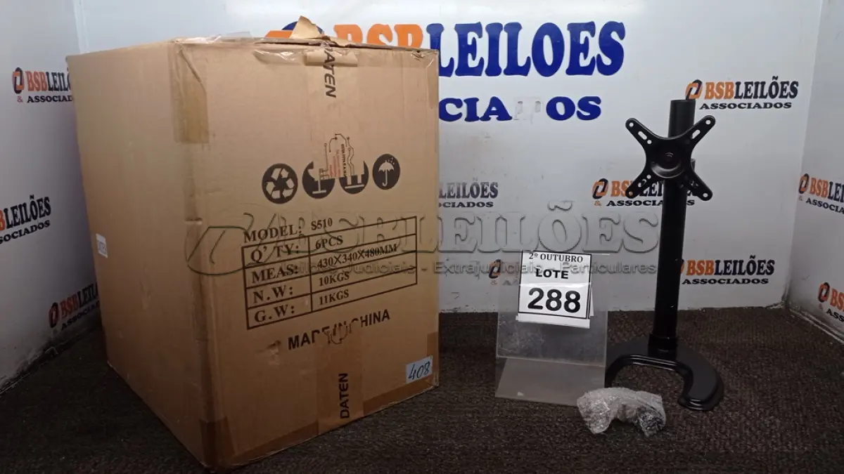 LOTE 288 - 01 CAIXA COM 06 SUPORTES PARA MONITORES MARCA DATEN. (NO ESTADO) ATENÇÃO! FAZER A VISITAÇÃO ANTES DE ARREMATAR, NÃO SABEMOS SE FUNCIONA, LEILÃO NÃO TEM GARANTIA E NEM DEVOLUÇÃO, SUJEITO A POSSÍVEIS AVARIAS VISÍVEIS/OCULTAS E/OU AUSÊNCIA DE COMPONENTES.