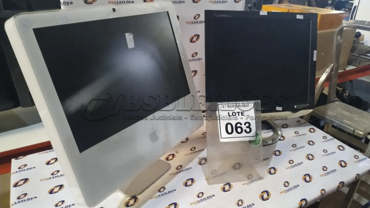 LOTE 063 - 01 IMAC E 01 MONITOR MARCA LG. (NO ESTADO) ATENÇÃO! FAZER A VISITAÇÃO ANTES DE ARREMATAR, NÃO SABEMOS SE FUNCIONA, LEILÃO NÃO TEM GARANTIA E NEM DEVOLUÇÃO, SUJEITO A POSSÍVEIS AVARIAS VISÍVEIS/OCULTAS E/OU AUSÊNCIA DE COMPONENTES.