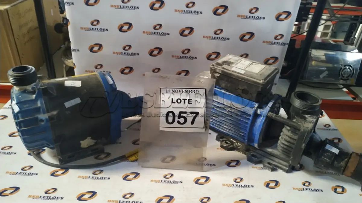 LOTE 057 - 02 MOTOBOMBAS. (NO ESTADO) ATENÇÃO! FAZER A VISITAÇÃO ANTES DE ARREMATAR, NÃO SABEMOS SE FUNCIONA, LEILÃO NÃO TEM GARANTIA E NEM DEVOLUÇÃO, SUJEITO A POSSÍVEIS AVARIAS VISÍVEIS/OCULTAS E/OU AUSÊNCIA DE COMPONENTES.