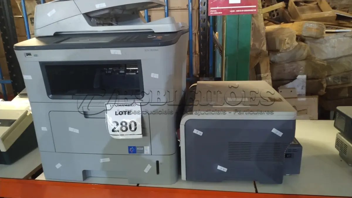LOTE 280 - 01 IMPRESSORA MULTIFUNCIONAL MODELO SCX-5835NX MARCA SAMSUNG E 01 IMPRESSORA MARCA HP. (NO ESTADO) ATENÇÃO! FAZER A VISITAÇÃO ANTES DE ARREMATAR, NÃO SABEMOS SE FUNCIONA, LEILÃO NÃO TEM GARANTIA E NEM DEVOLUÇÃO, SUJEITO A POSSÍVEIS AVARIAS VISÍVEIS/OCULTAS E/OU AUSÊNCIA DE COMPONENTES.