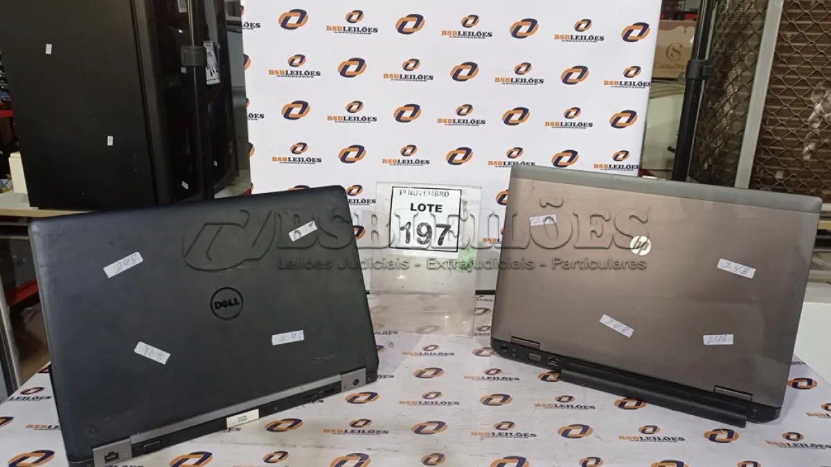 LOTE 197 - 02 NOTEBOOKS MARCAS DELL E HP. (NO ESTADO) ATENÇÃO! FAZER A VISITAÇÃO ANTES DE ARREMATAR, NÃO SABEMOS SE FUNCIONA, LEILÃO NÃO TEM GARANTIA E NEM DEVOLUÇÃO, SUJEITO A POSSÍVEIS AVARIAS VISÍVEIS/OCULTAS E/OU AUSÊNCIA DE COMPONENTES.