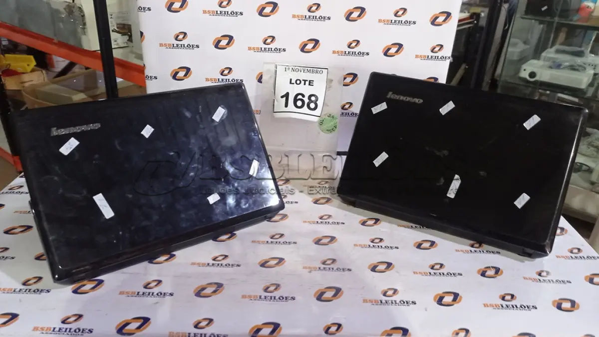 LOTE 168 - 02 NOTEBOOKS MARCA LENOVO. (NO ESTADO) ATENÇÃO! FAZER A VISITAÇÃO ANTES DE ARREMATAR, NÃO SABEMOS SE FUNCIONA, LEILÃO NÃO TEM GARANTIA E NEM DEVOLUÇÃO, SUJEITO A POSSÍVEIS AVARIAS VISÍVEIS/OCULTAS E/OU AUSÊNCIA DE COMPONENTES.