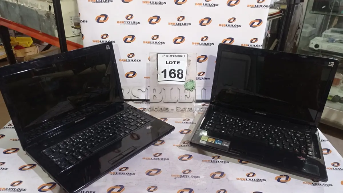 LOTE 168 - 02 NOTEBOOKS MARCA LENOVO. (NO ESTADO) ATENÇÃO! FAZER A VISITAÇÃO ANTES DE ARREMATAR, NÃO SABEMOS SE FUNCIONA, LEILÃO NÃO TEM GARANTIA E NEM DEVOLUÇÃO, SUJEITO A POSSÍVEIS AVARIAS VISÍVEIS/OCULTAS E/OU AUSÊNCIA DE COMPONENTES.