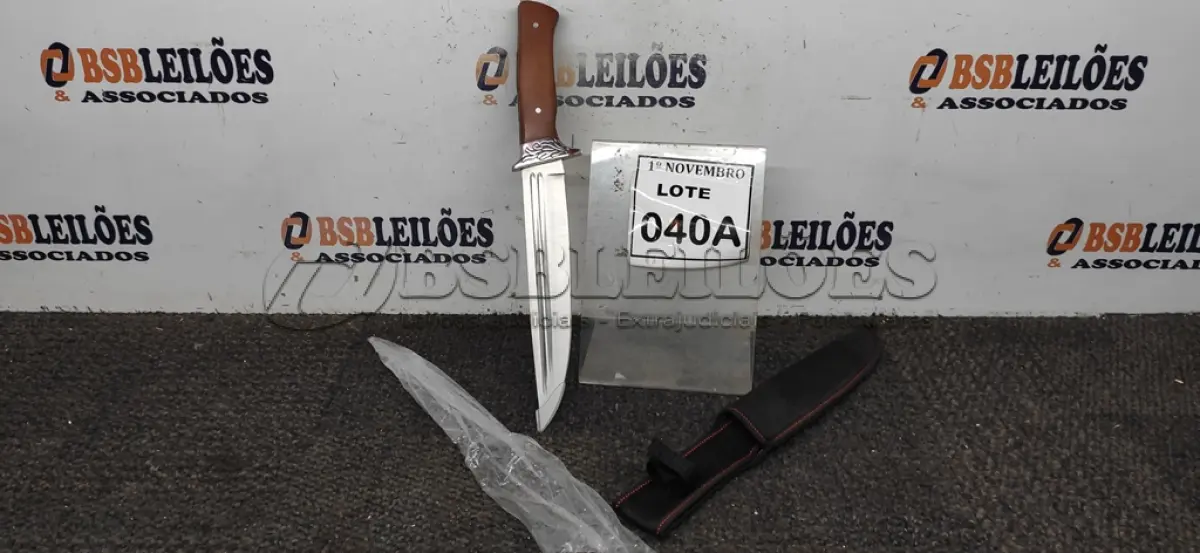 LOTE 040 - 01 FACA IMPORTADA AÇO INOXIDÁVEL CABO EM MADEIRA COM GUARDA FULL TANG BAINHA DE NYLON TAMANHO TOTAL 36CM PESO 368G JÁ AFIADA  