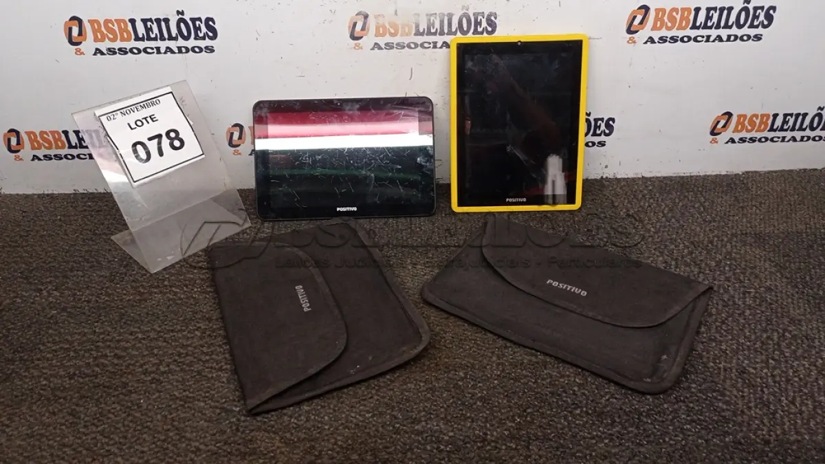 LOTE 078 - 02 TABLETS MARCA POSITIVO COM CAPA. (NO ESTADO) ATENÇÃO! FAZER A VISITAÇÃO ANTES DE ARREMATAR, NÃO SABEMOS SE FUNCIONA, LEILÃO NÃO TEM GARANTIA E NEM DEVOLUÇÃO, SUJEITO A POSSÍVEIS AVARIAS VISÍVEIS/OCULTAS E/OU AUSÊNCIA DE COMPONENTES.