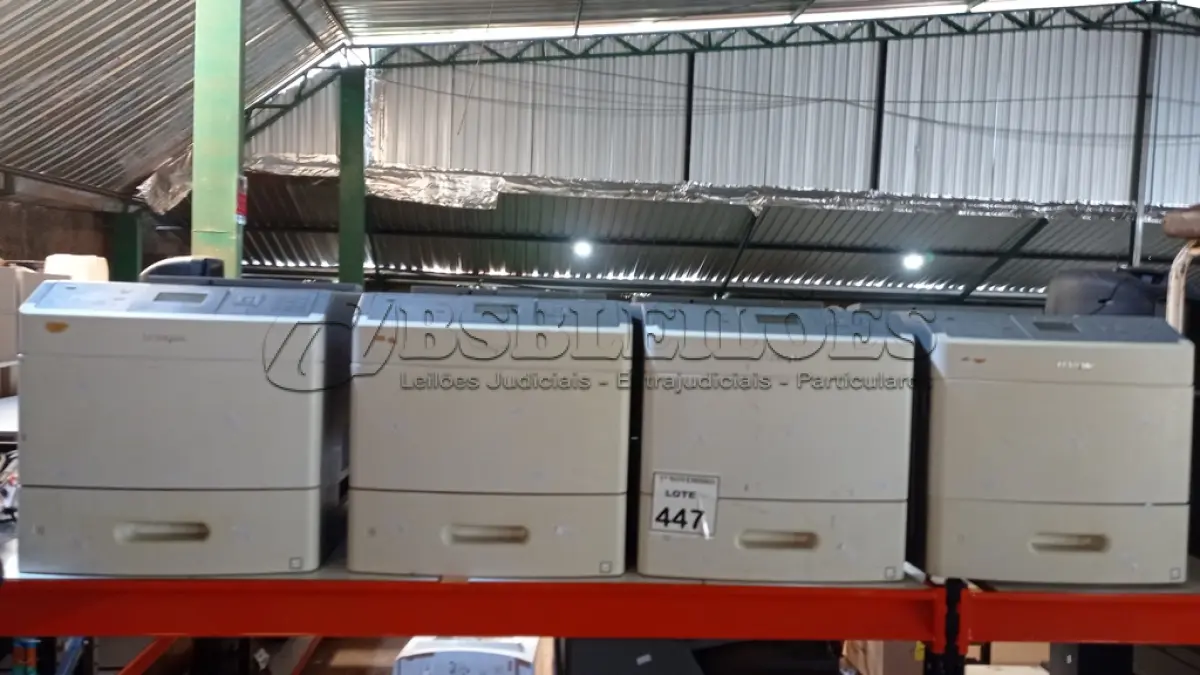 LOTE 447 - 04 IMPRESSORAS MODELO T654DN MARCA LEXMARK. (NO ESTADO) ATENÇÃO! FAZER A VISITAÇÃO ANTES DE ARREMATAR, NÃO SABEMOS SE FUNCIONA, LEILÃO NÃO TEM GARANTIA E NEM DEVOLUÇÃO, SUJEITO A POSSÍVEIS AVARIAS VISÍVEIS/OCULTAS E/OU AUSÊNCIA DE COMPONENTES.