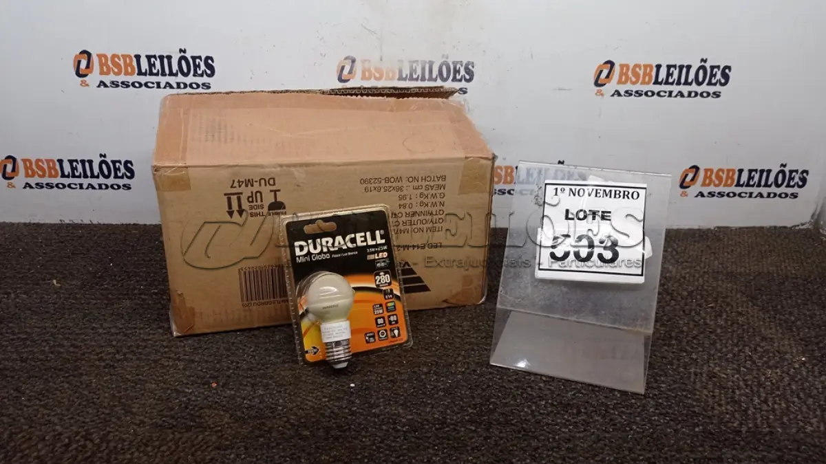 LOTE 503 - 01 CAIXA COM 20 LÂMPADAS MINI GLOBO MARCA DURACELL. (NO ESTADO) ATENÇÃO! FAZER A VISITAÇÃO ANTES DE ARREMATAR, NÃO SABEMOS SE FUNCIONA, LEILÃO NÃO TEM GARANTIA E NEM DEVOLUÇÃO, SUJEITO A POSSÍVEIS AVARIAS VISÍVEIS/OCULTAS E/OU AUSÊNCIA DE COMPONENTES.