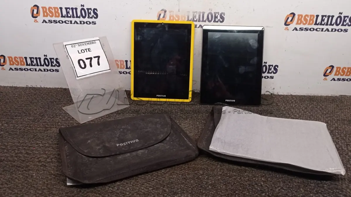 LOTE 077 - 02 TABLETS MARCA POSITIVO COM CAPA. (NO ESTADO) ATENÇÃO! FAZER A VISITAÇÃO ANTES DE ARREMATAR, NÃO SABEMOS SE FUNCIONA, LEILÃO NÃO TEM GARANTIA E NEM DEVOLUÇÃO, SUJEITO A POSSÍVEIS AVARIAS VISÍVEIS/OCULTAS E/OU AUSÊNCIA DE COMPONENTES.