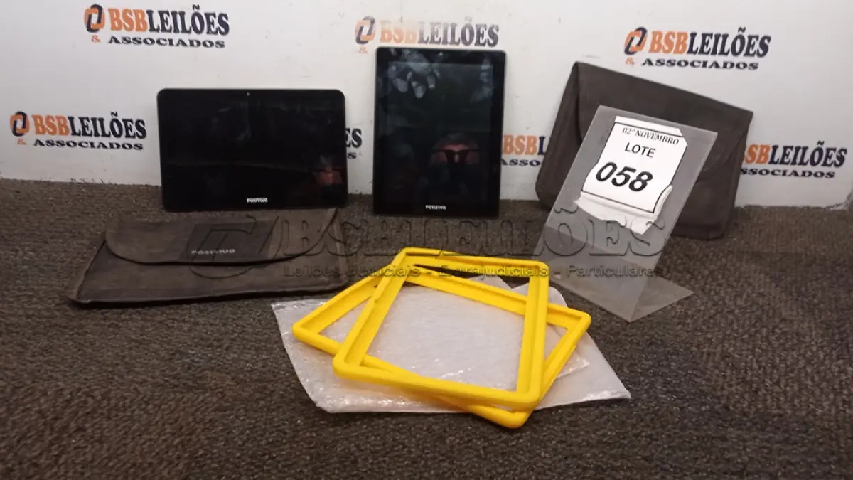 LOTE 058 - 02 TABLETS MARCA POSITIVO COM CAPA. (NO ESTADO) ATENÇÃO! FAZER A VISITAÇÃO ANTES DE ARREMATAR, NÃO SABEMOS SE FUNCIONA, LEILÃO NÃO TEM GARANTIA E NEM DEVOLUÇÃO, SUJEITO A POSSÍVEIS AVARIAS VISÍVEIS/OCULTAS E/OU AUSÊNCIA DE COMPONENTES.