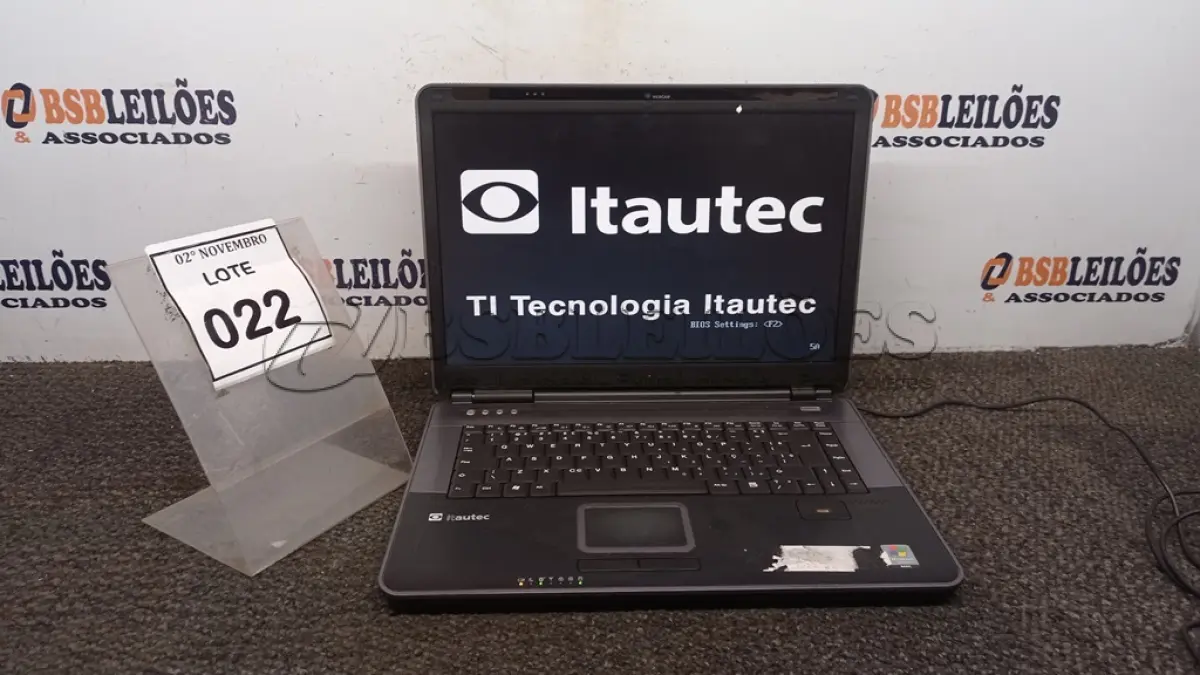 LOTE 022 - 01 NOTEBOOK MARCA ITAUTEC. (NO ESTADO) ATENÇÃO! FAZER A VISITAÇÃO ANTES DE ARREMATAR, NÃO SABEMOS SE FUNCIONA, LEILÃO NÃO TEM GARANTIA E NEM DEVOLUÇÃO, SUJEITO A POSSÍVEIS AVARIAS VISÍVEIS/OCULTAS E/OU AUSÊNCIA DE COMPONENTES.