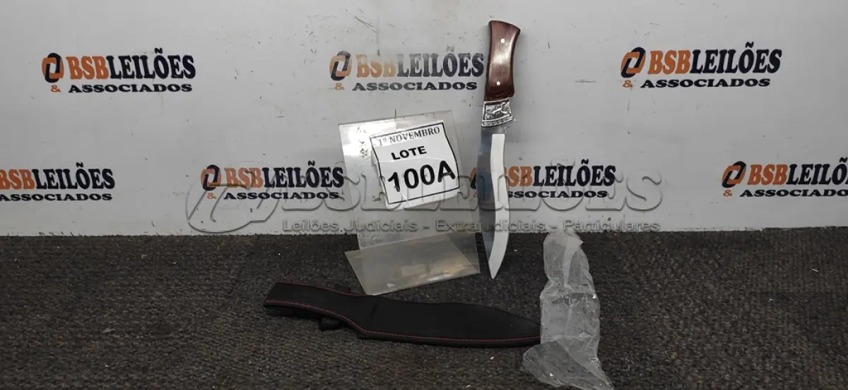 LOTE 100 - 01 FACA IMPORTADA AÇO INOXIDÁVEL CABO EM MADEIRA COM DETALHE DE ESCORPIÃO NA GUARDA  FULL TANG BAINHA DE NYLON TAMANHO TOTAL 32CM PESO 390G JÁ AFIADA  . (NO ESTADO) ATENÇÃO! FAZER A VISITAÇÃO ANTES DE ARREMATAR, NÃO SABEMOS SE FUNCIONA, LEILÃO NÃO TEM GARANTIA E NEM DEVOLUÇÃO, SUJEITO A POSSÍVEIS AVARIAS VISÍVEIS/OCULTAS E/OU AUSÊNCIA DE COMPONENTES.