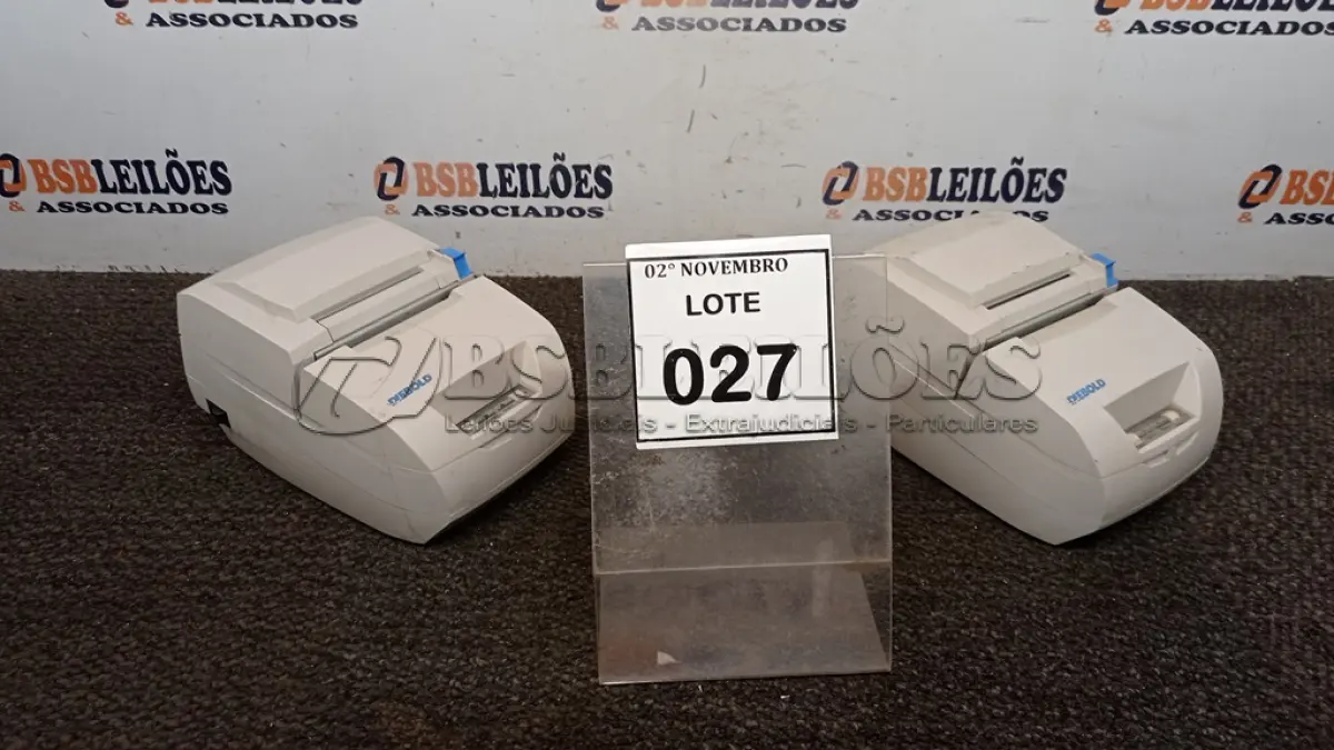 LOTE 027 - 02 IMPRESSORAS DE CUPOM MARCA DIEBOLD. (NO ESTADO) ATENÇÃO! FAZER A VISITAÇÃO ANTES DE ARREMATAR, NÃO SABEMOS SE FUNCIONA, LEILÃO NÃO TEM GARANTIA E NEM DEVOLUÇÃO, SUJEITO A POSSÍVEIS AVARIAS VISÍVEIS/OCULTAS E/OU AUSÊNCIA DE COMPONENTES.