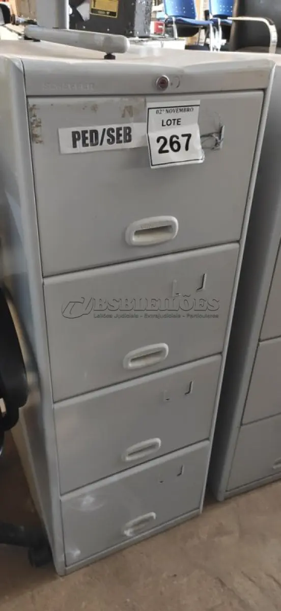 LOTE 267 - 01 ARQUIVO DE AÇO COM 04 GAVETAS. (NO ESTADO) ATENÇÃO! FAZER A VISITAÇÃO ANTES DE ARREMATAR, NÃO SABEMOS SE FUNCIONA, LEILÃO NÃO TEM GARANTIA E NEM DEVOLUÇÃO, SUJEITO A POSSÍVEIS AVARIAS VISÍVEIS/OCULTAS E/OU AUSÊNCIA DE COMPONENTES.