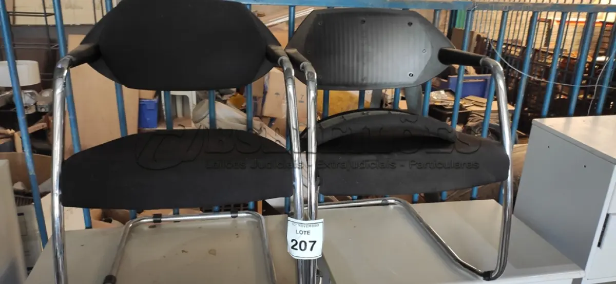 LOTE 207 - 02 CADEIRAS DE PÉS FIXOS. (NO ESTADO) ATENÇÃO! FAZER A VISITAÇÃO ANTES DE ARREMATAR, NÃO SABEMOS SE FUNCIONA, LEILÃO NÃO TEM GARANTIA E NEM DEVOLUÇÃO, SUJEITO A POSSÍVEIS AVARIAS VISÍVEIS/OCULTAS E/OU AUSÊNCIA DE COMPONENTES.