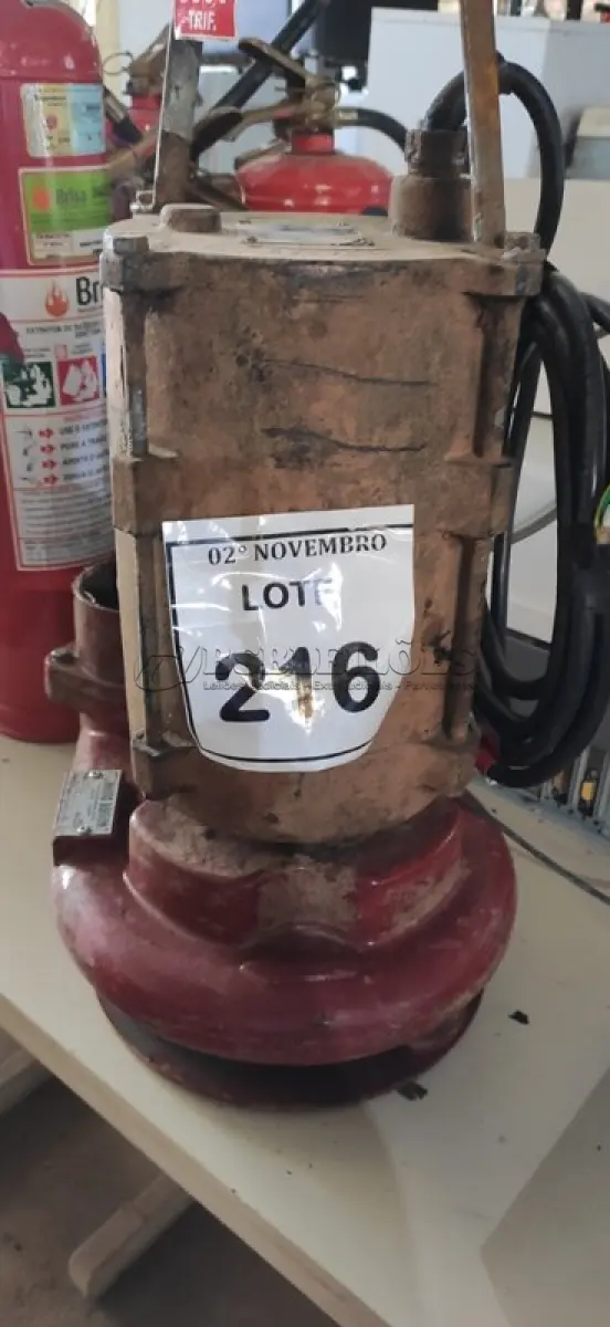 LOTE 216 - 01 BOMBA D’AGUA TRIFÁSICA. (NO ESTADO) ATENÇÃO! FAZER A VISITAÇÃO ANTES DE ARREMATAR, NÃO SABEMOS SE FUNCIONA, LEILÃO NÃO TEM GARANTIA E NEM DEVOLUÇÃO, SUJEITO A POSSÍVEIS AVARIAS VISÍVEIS/OCULTAS E/OU AUSÊNCIA DE COMPONENTES.