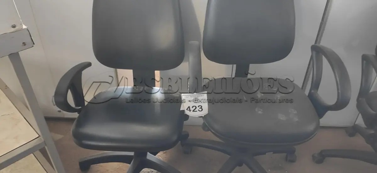 LOTE 423 - 02 CADEIRAS DE ESCRITÓRIO. (NO ESTADO) ATENÇÃO! FAZER A VISITAÇÃO ANTES DE ARREMATAR, NÃO SABEMOS SE FUNCIONA, LEILÃO NÃO TEM GARANTIA E NEM DEVOLUÇÃO, SUJEITO A POSSÍVEIS AVARIAS VISÍVEIS/OCULTAS E/OU AUSÊNCIA DE COMPONENTES.