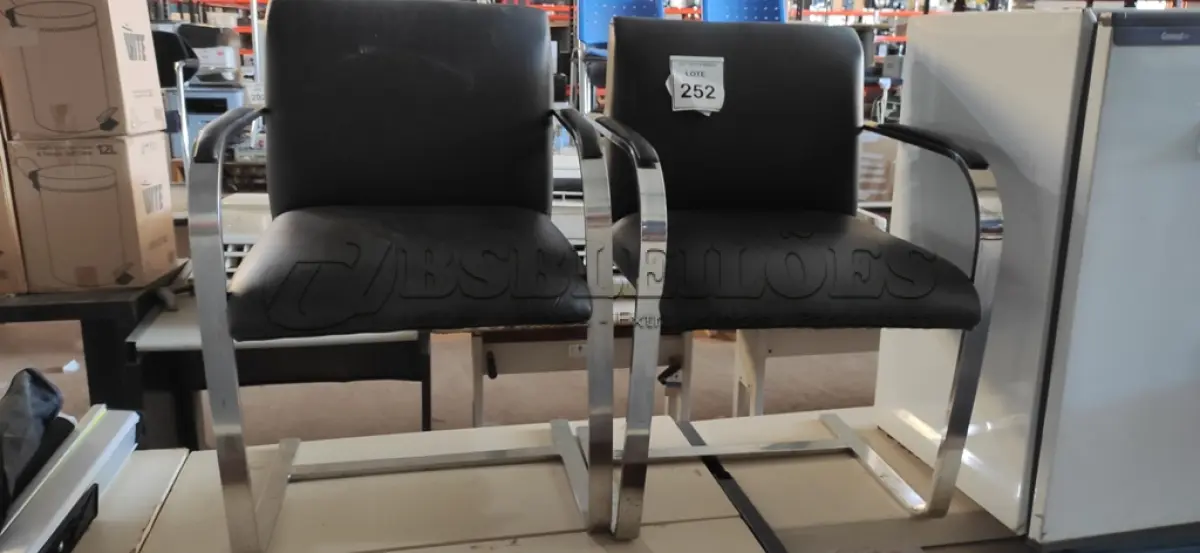 LOTE 252 - 02 CADEIRAS COM PÉS FIXOS. (NO ESTADO) ATENÇÃO! FAZER A VISITAÇÃO ANTES DE ARREMATAR, NÃO SABEMOS SE FUNCIONA, LEILÃO NÃO TEM GARANTIA E NEM DEVOLUÇÃO, SUJEITO A POSSÍVEIS AVARIAS VISÍVEIS/OCULTAS E/OU AUSÊNCIA DE COMPONENTES.