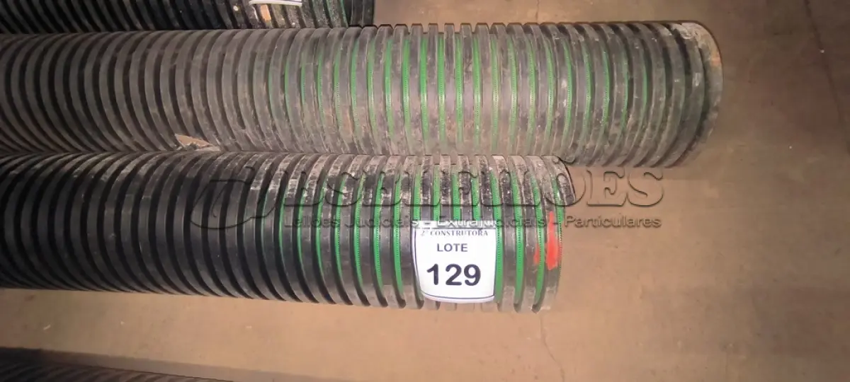 LOTE 129 - 02 MANGUEIRAS PERFURADAS PARA DRENAGEM. (NO ESTADO) ATENÇÃO! FAZER A VISITAÇÃO ANTES DE ARREMATAR, NÃO SABEMOS SE FUNCIONA, LEILÃO NÃO TEM GARANTIA E NEM DEVOLUÇÃO, SUJEITO A POSSÍVEIS AVARIAS VISÍVEIS/OCULTAS E/OU AUSÊNCIA DE COMPONENTES.