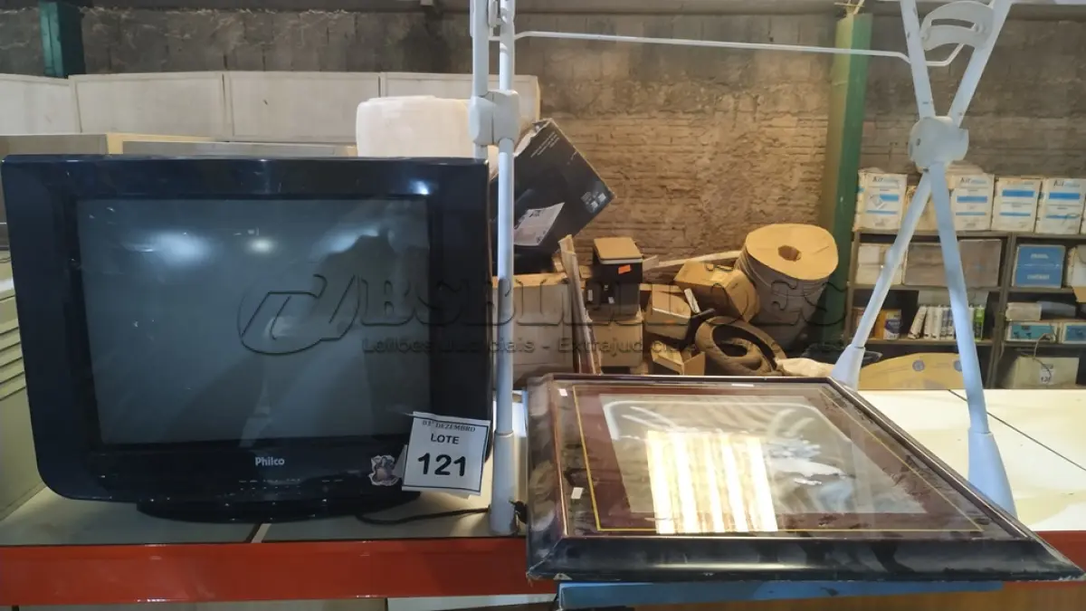 LOTE 121 - 01 TV DE TUBO MARCA PHILCO, 01 BANHEIRA DE CRIANÇA E 02 QUADROS. (NO ESTADO) ATENÇÃO! FAZER A VISITAÇÃO ANTES DE ARREMATAR, NÃO SABEMOS SE FUNCIONA, LEILÃO NÃO TEM GARANTIA E NEM DEVOLUÇÃO, SUJEITO A POSSÍVEIS AVARIAS VISÍVEIS/OCULTAS E/OU AUSÊNCIA DE COMPONENTES.
