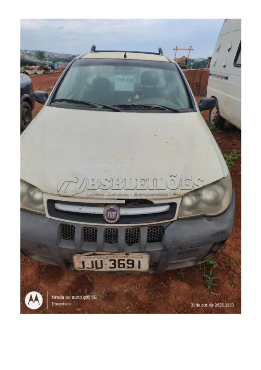 LOTE 119 - 01 VEÍCULO AUTOMOTOR, MARCA: FIAT/ STRADA FIRE, FLEX 1.4 CS, TIPO: PICK UP, COR BRANCA MODELO: 2010/2011, BICOMBUSTÍVEL, 02 PORTAS LATERAIS PLACA JJU- 3691, RENAVAM 00234358750, CHASSI Nº 9BD27803MB7306242. (NO ESTADO DE CONSERVAÇÃO QUE SE ENCONTRA)