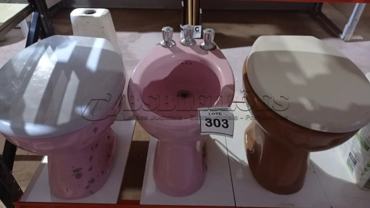 LOTE 303 - 02 VASOS SANITÁRIOS, 01 BIDÊ 01 SABONETEIRA DE EMBUTIR E 01 COLUNA DE PIA. (NO ESTADO) ATENÇÃO! FAZER A VISITAÇÃO ANTES DE ARREMATAR, NÃO SABEMOS SE FUNCIONA, LEILÃO NÃO TEM GARANTIA E NEM DEVOLUÇÃO, SUJEITO A POSSÍVEIS AVARIAS VISÍVEIS/OCULTAS E/OU AUSÊNCIA DE COMPONENTES.