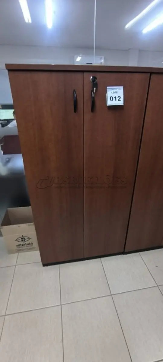LOTE 012 - 01 ARMÁRIO EM MADEIRA 02 PORTAS COM 04 PRATELEIRAS NA COR MARROM. (NO ESTADO) ATENÇÃO! FAZER A VISITAÇÃO ANTES DE ARREMATAR, NÃO SABEMOS SE FUNCIONA, LEILÃO NÃO TEM GARANTIA E NEM DEVOLUÇÃO, SUJEITO A POSSÍVEIS AVARIAS VISÍVEIS/OCULTAS E/OU AUSÊNCIA DE COMPONENTES.