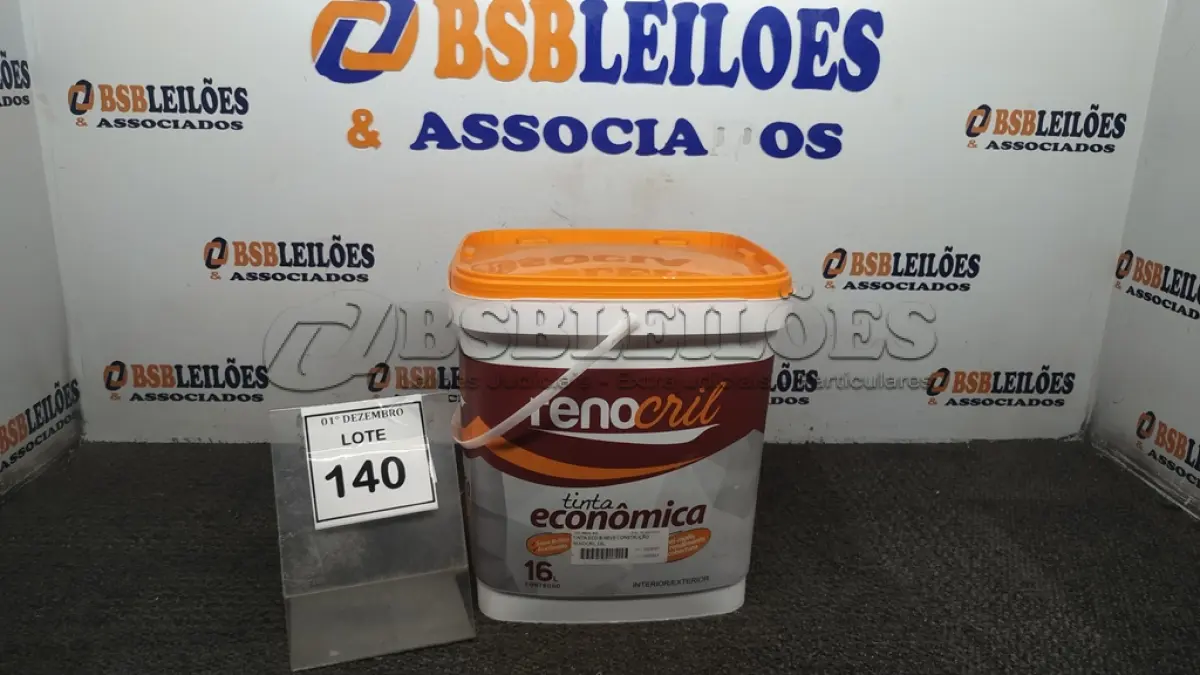 LOTE 140 - 01 LATA DE TINTA ECONÔMICA DE 16L NA COR BRANCO NEVE MARCA RENOCRIL. (NO ESTADO) ATENÇÃO! FAZER A VISITAÇÃO ANTES DE ARREMATAR, NÃO SABEMOS SE FUNCIONA, LEILÃO NÃO TEM GARANTIA E NEM DEVOLUÇÃO, SUJEITO A POSSÍVEIS AVARIAS VISÍVEIS/OCULTAS E/OU AUSÊNCIA DE COMPONENTES.